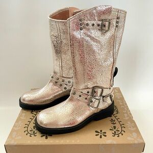 NIB Free People WTF Janey Engineer Boots in Silver Size 9